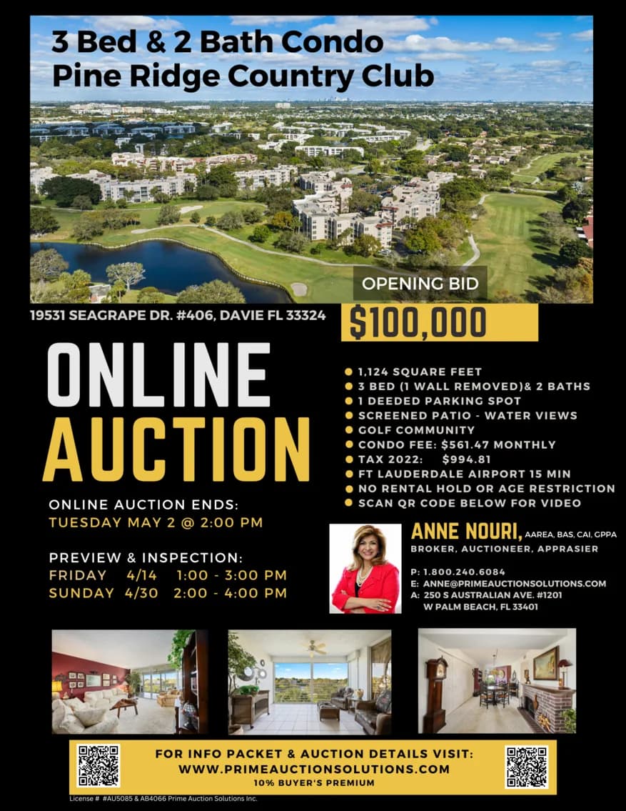 Davie Condo Real Estate Online Auction, Pine Island Ridge Golf Community — featured auction photograph