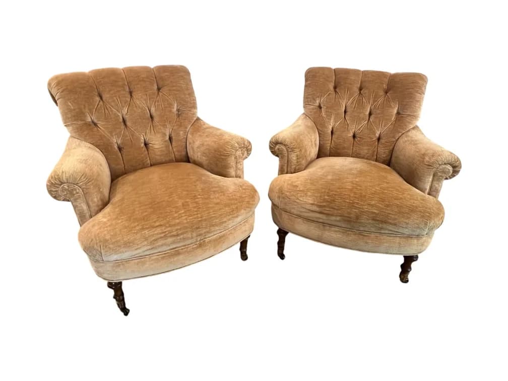 #8151 • $7,000+ Donghia Tufted Velvet Club Chair Pair, New York Design Center, 33"