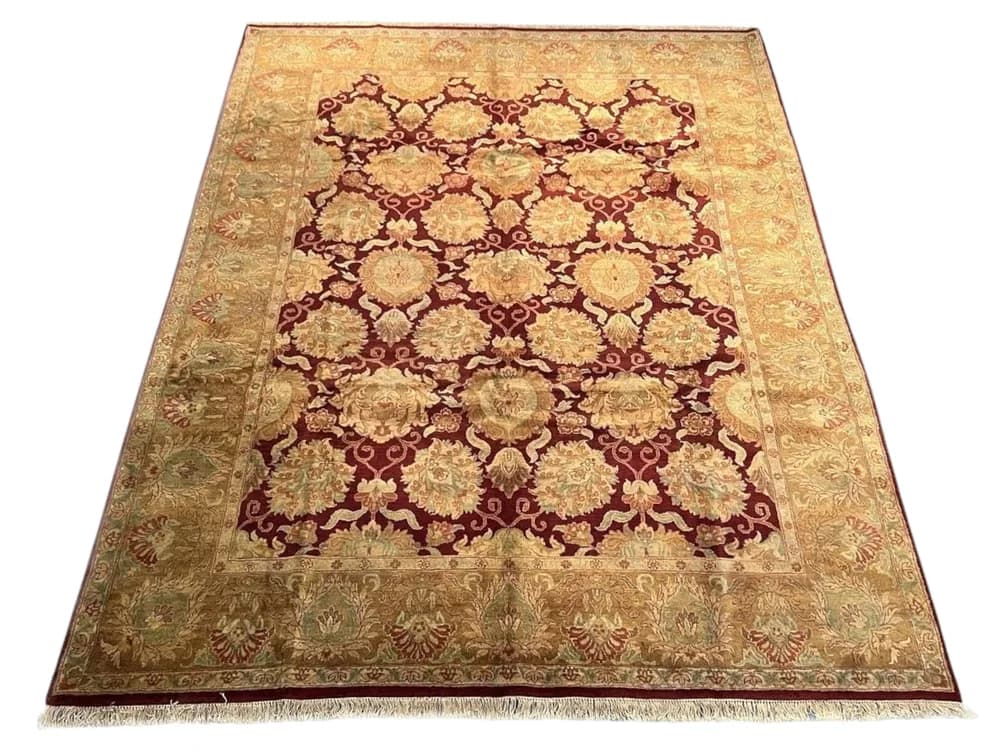 #37635 • $8,815 - Camel Ground Ogival Trellis Carpet, Khorasan Design, Hand-Knotted Wool, 9'0" x 11'10"